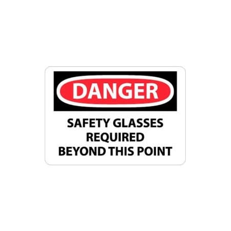 National Marker Co NMC OSHA Sign, Danger Safety Glasses Required Beyond This Point, 10in X 14in, White/Red/Black D108RB